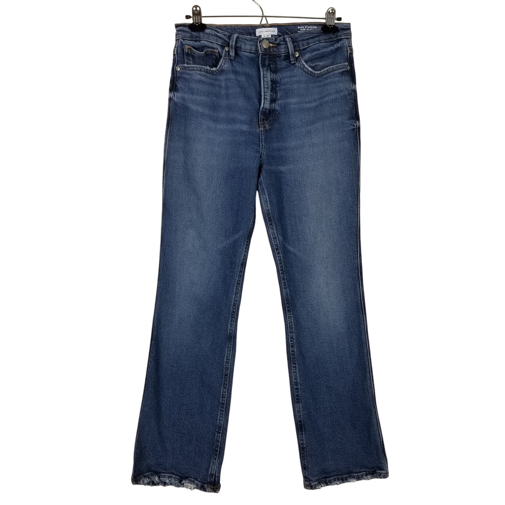 Good American Kick Flare Jeans Women 6/28 Indigo High Rise Raw Hem Good Standard